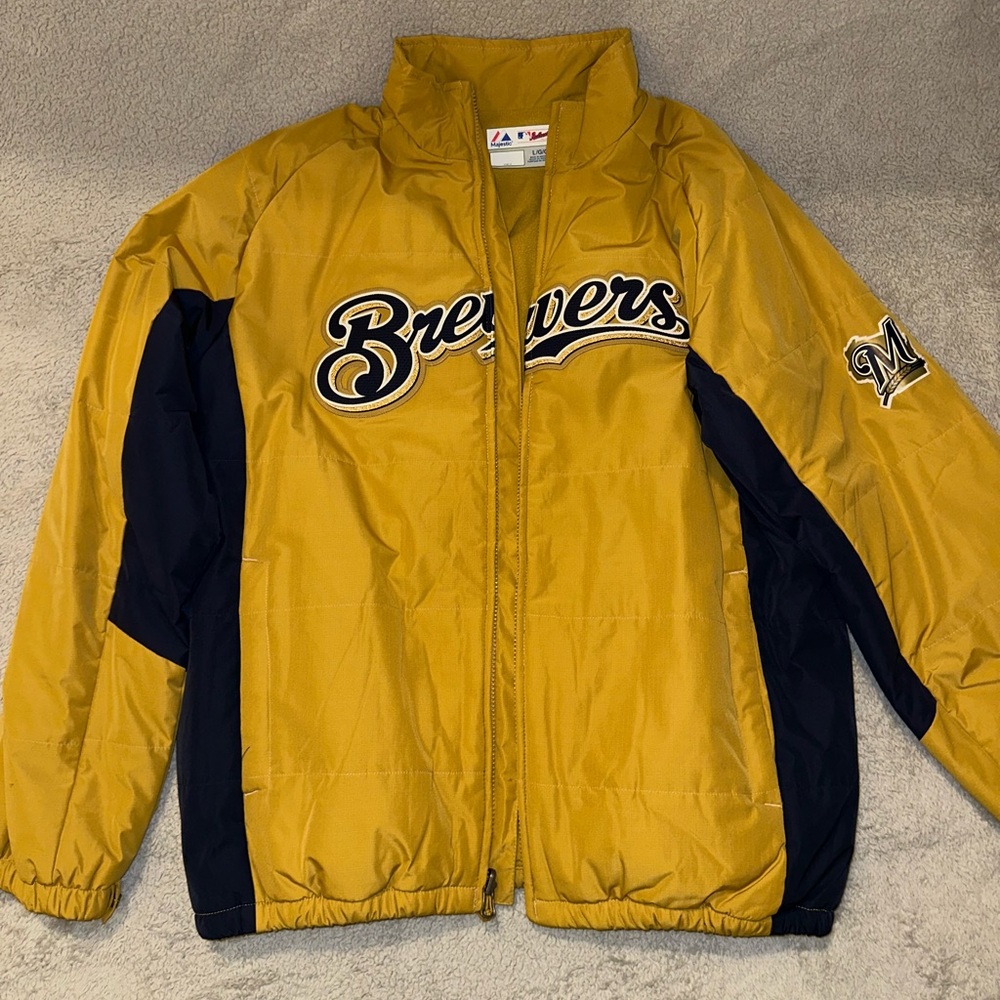 Majestic Brewers Gold and Black Varsity Jacket